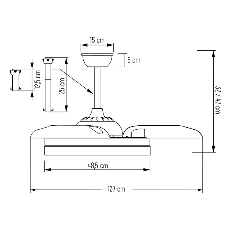 Ventilador de techo con luz LED y aspas retráctiles Tíber